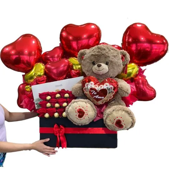 box te amo con peluche chocolates y globo xl